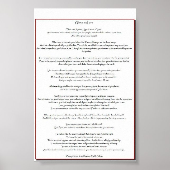 Gibran vid Kärlek Poster (Framsidan)