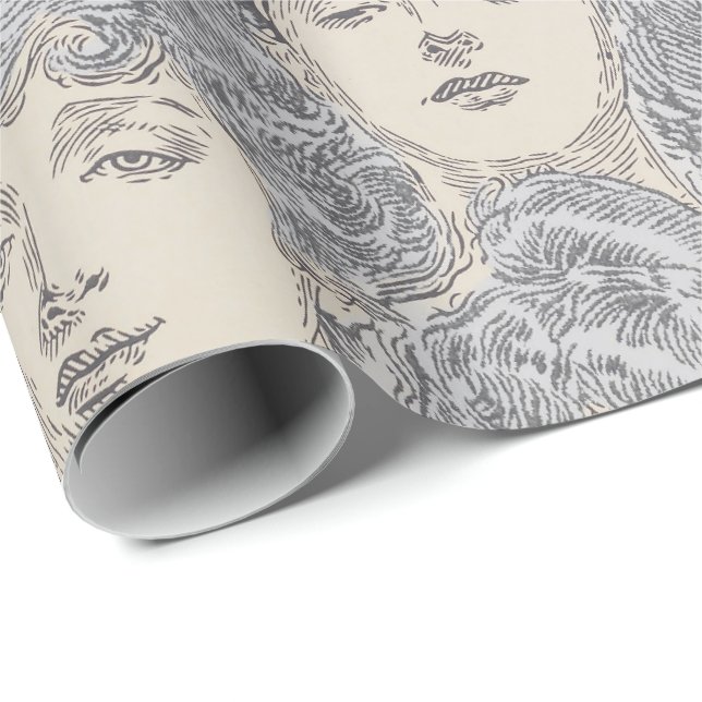 Gibson-flickor Victorian grått Peach mönster Presentpapper (Rullad Hörn)