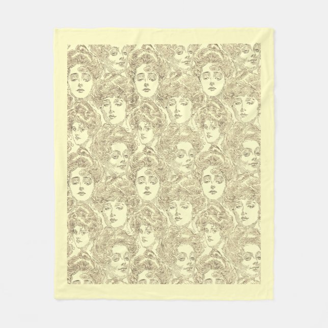 Gibson-flickor Viktorian-kvinnan mönster kräm guld Fleecefilt (Framsidan)