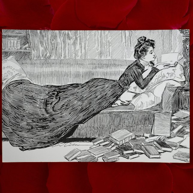 Gibson Girl läser en bok Vykort (Skapare uppladdad)