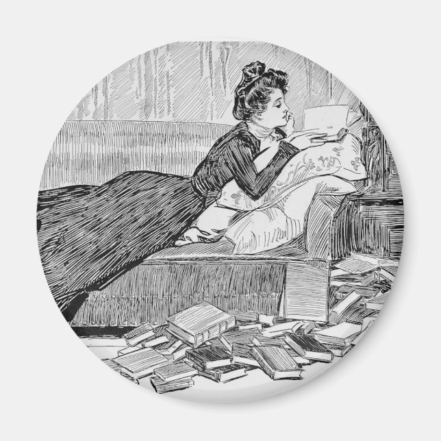 Gibson Girl Reading a Bok Magnet (Framsidan)