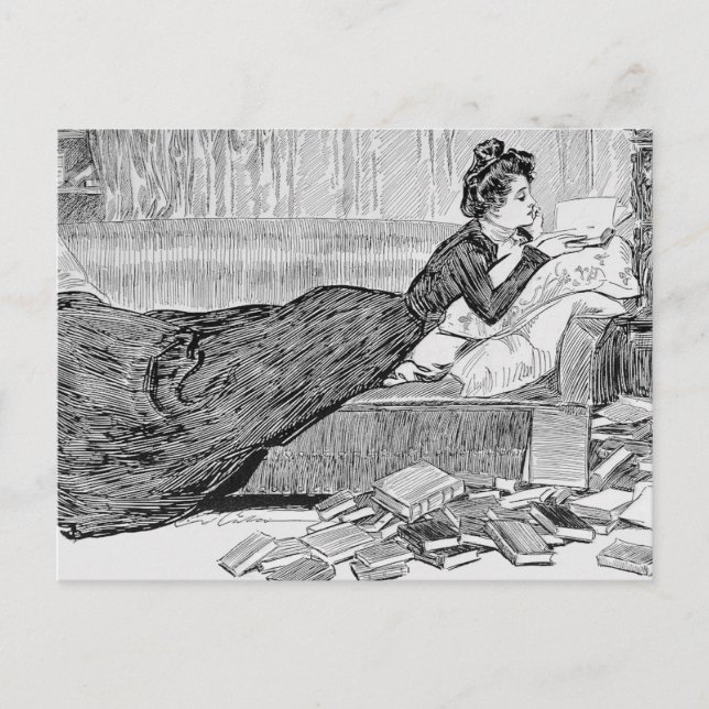 Gibson Girl Reading a Bok Vykort (Framsida)
