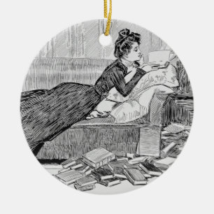 Gibson Girl Reading Julgransprydnad Keramik