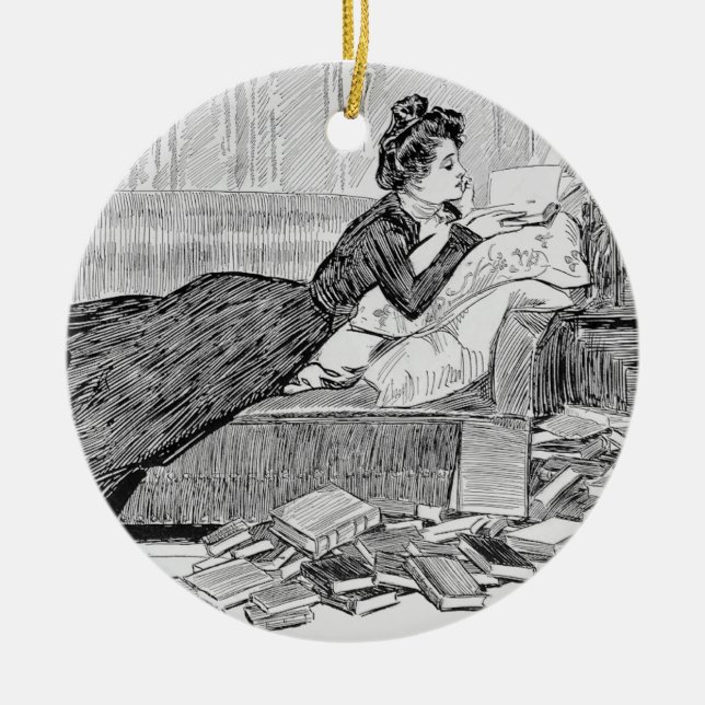 Gibson Girl Reading Julgransprydnad Keramik (Framsidan)