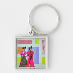Gibson Girls i Mondrian Mönster Fyrkantig Silverfärgad Nyckelring