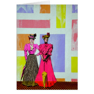 Gibson Girls i Mondrian Mönster Hälsningskort