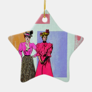 Gibson Girls i Mondrian Mönster Julgransprydnad Keramik