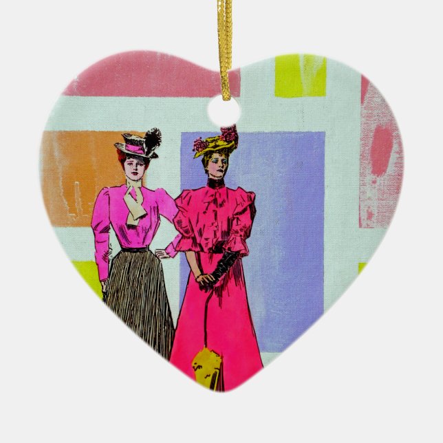 Gibson Girls i Mondrian Mönster Julgransprydnad Keramik (Framsidan)