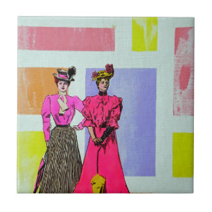Gibson Girls i Mondrian Mönster Kakelplatta