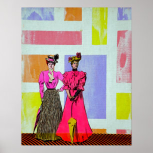 Gibson Girls i Mondrian Mönster Poster