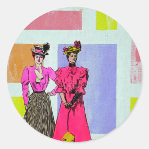 Gibson Girls i Mondrian Mönster Runt Klistermärke