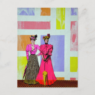 Gibson Girls i Mondrian Mönster Vykort