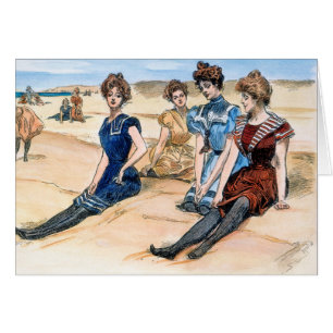 Gibson Girls på stranden, 1900 OBS Kort