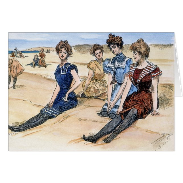 Gibson Girls på stranden, 1900 OBS Kort (Framsidan Horizontal)