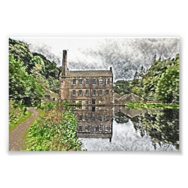 Gibson Mill, Hardcastle Crags Akvarell Konstverk Fototryck