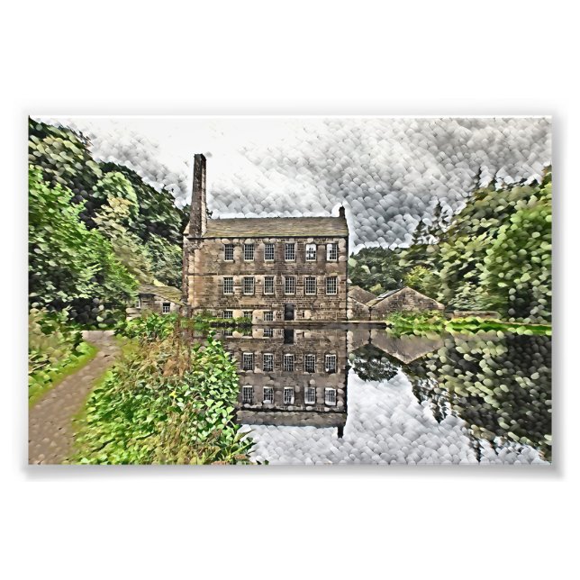 Gibson Mill, Hardcastle Crags Akvarell Konstverk Fototryck (Framsidan)