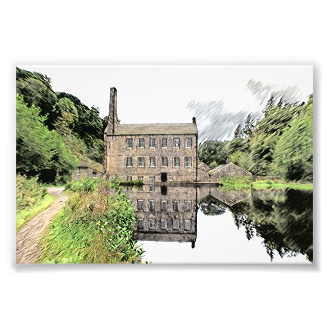 Gibson Mill, Hardcastle Crags Pennteckning Fototryck (Framsidan)