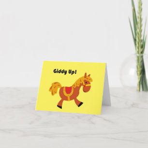 Giddy Up Brown Saddle Horse, Cute Kid's Tecknad Kort