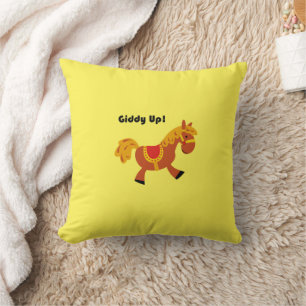 Giddy Up Brown Saddle Horse, Cute Kid's Tecknad Kudde