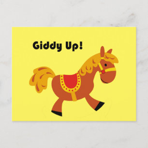 Giddy Up Brown Saddle Horse, Cute Kid's Tecknad Vykort