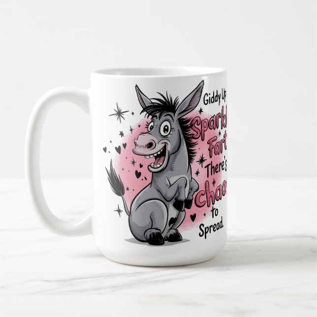 Giddy Up Gnistra Fart Funny Donkey Graphic Kaffemugg (Vänster)