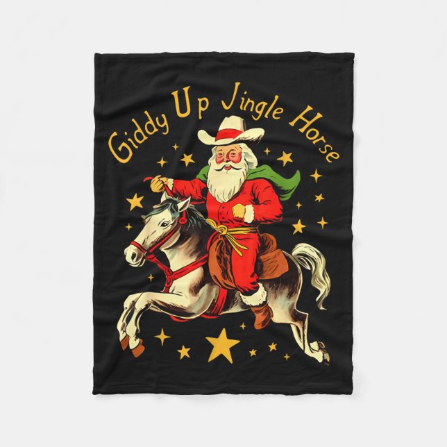 Giddy Up Jingle Horse Funny Retro Santa Cowboy Chr Fleecefilt (Framsidan)