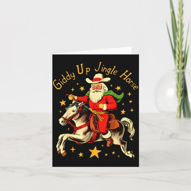 Giddy Up Jingle Horse Funny Retro Santa Cowboy Chr Kort (Framsida)