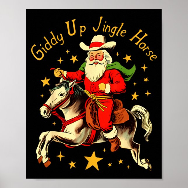Giddy Up Jingle Horse Funny Retro Santa Cowboy Chr Poster (Framsidan)