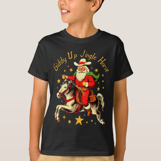 Giddy Up Jingle Horse Funny Retro Santa Cowboy Chr T Shirt (Framsida)