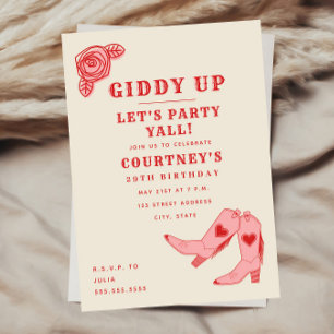 Giddy Up Låt oss Party Rosa Cowgirl Birthday Inbjudningar