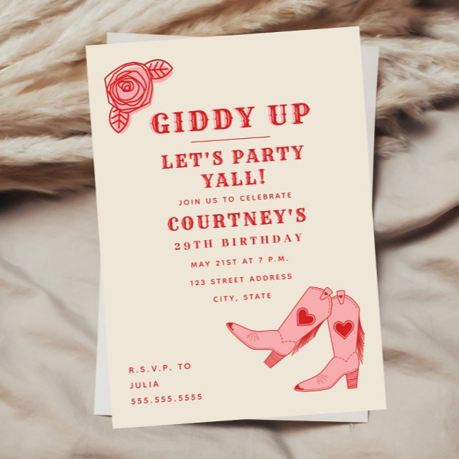 Giddy Up Låt oss Party Rosa Cowgirl Birthday Inbjudningar (Skapare uppladdad)