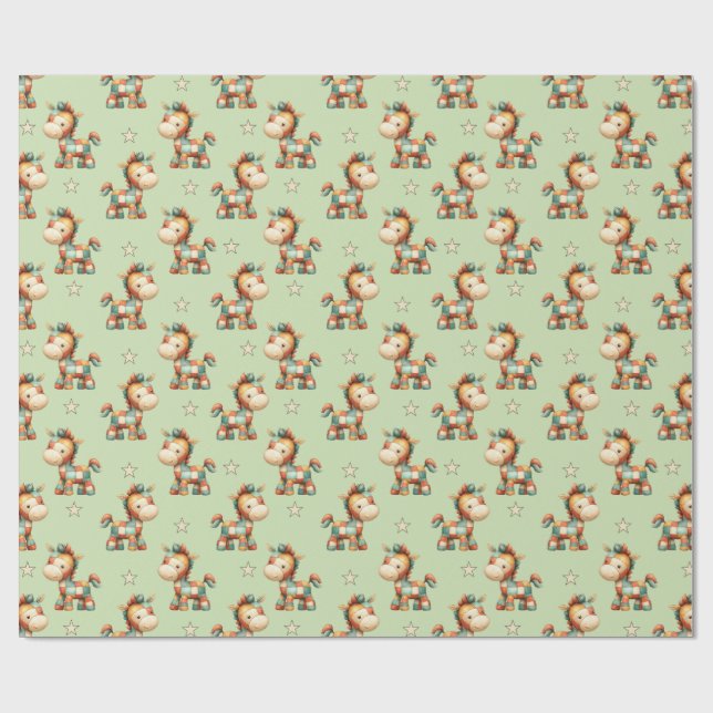 Giddy-Up Patchwork Pony Födelsedag Presentpapper (Platt)