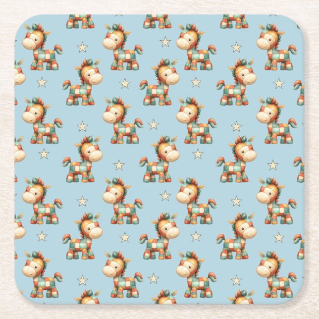Giddy-Up Patchwork Pony Födelsedag Underlägg Papper Kvadrat (Framsidan)