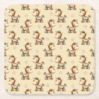 Giddy-Up Patchwork Pony Födelsedag Underlägg Papper Kvadrat