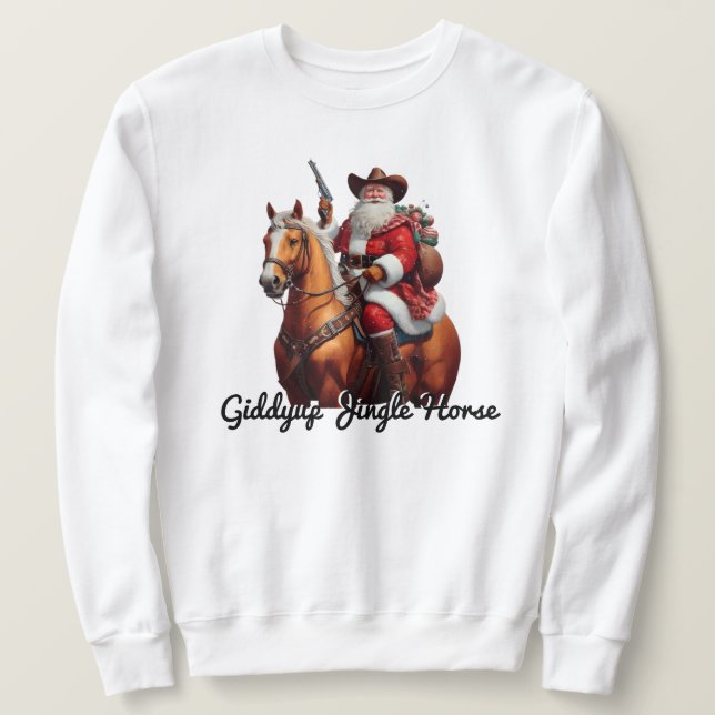 Giddyup Jingle Horse Jultomten jul Lång Ärmad Tröja (Design framsida)