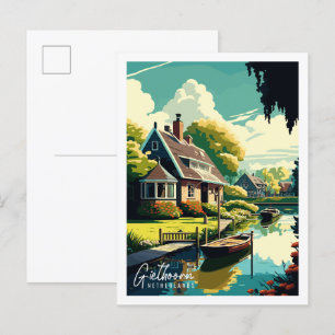 Giethoorn Nederländerna vintage reseskildring Vykort