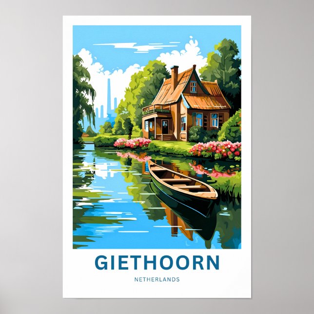Giethoorn Netherlands Travel Skriv ut Poster (Framsidan)