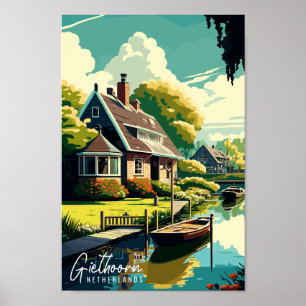 Giethoorn Netherlands vintage resor illustration Poster
