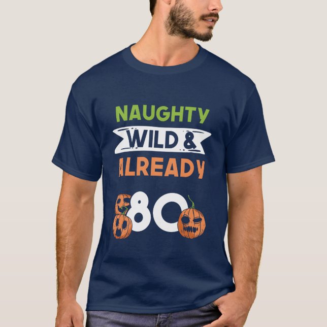 Gift 80 years birthday women Halloween Pumpkin vin T Shirt (Framsida)