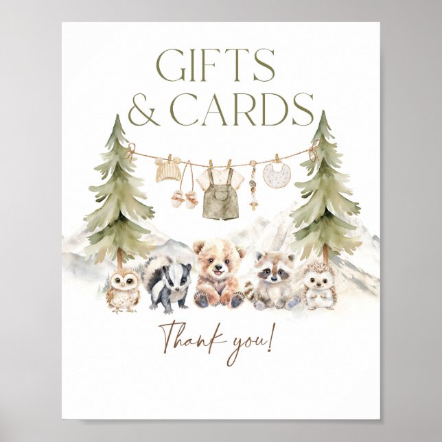 Gift and Card Woodland Adventure Boy Baby Shower Poster (Framsidan)