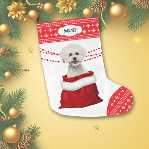 Gift Bag Bichon Frise Hund Snowflake Gräns Stor Julstrumpa
