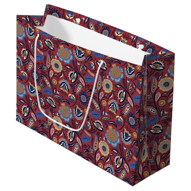 Gift Bag - Boho fet Blommigt Red (Framsidan Vinklad)