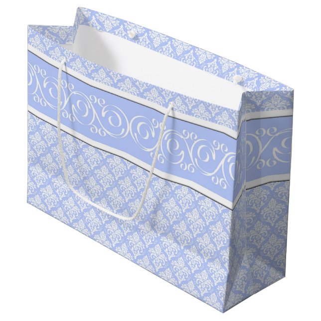 Gift Bag - Bröllträdsblå Damask (Framsidan Vinklad)