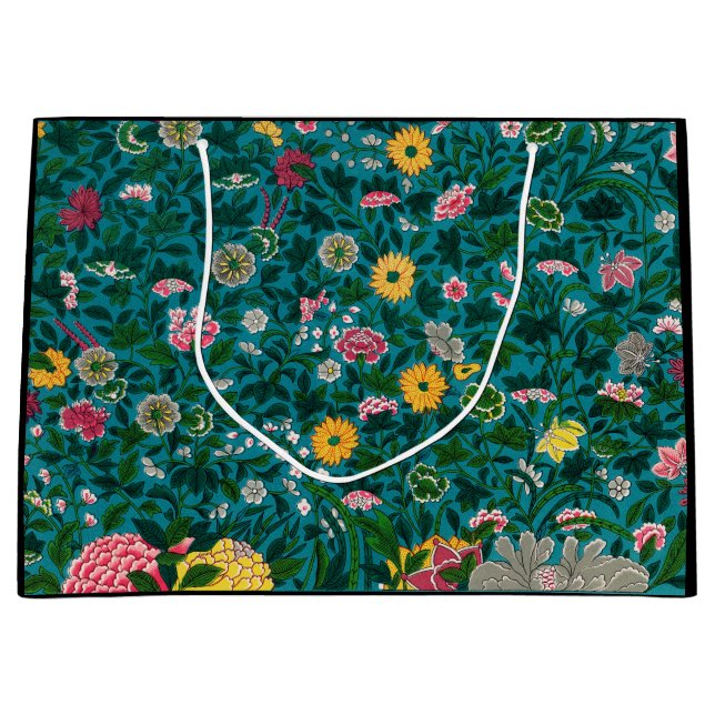 GIFT BAG CHINESE BLOMMÖNSTER BLACK AND GRÖNT (Framsidan)