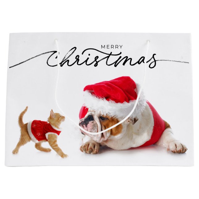 GIFT BAG CHRISTMAS BULLDOG WITH ORANGE TABBY (Framsidan)