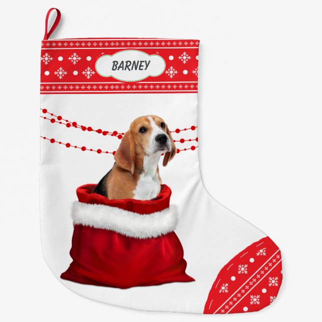 Gift Bag Cute Beagle Hund Snowflake Gräns Stor Julstrumpa (Framsidan)