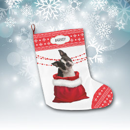 Gift Bag Cute Boston Terrier Hund Snowflake Gräns Stor Julstrumpa