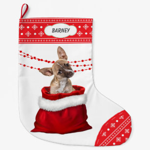 Gift Bag Cute Chihuahua Puppy Snowflake Gräns Stor Julstrumpa