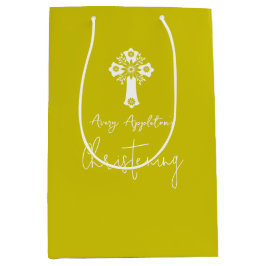 Gift Bag Floral Cross Christening Fern Yellow