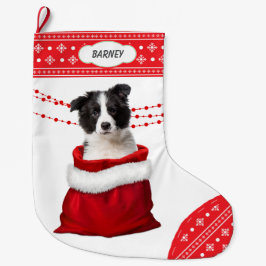 Gift Bag Gräns Collie Puppy Snowflake Gräns Stor Julstrumpa